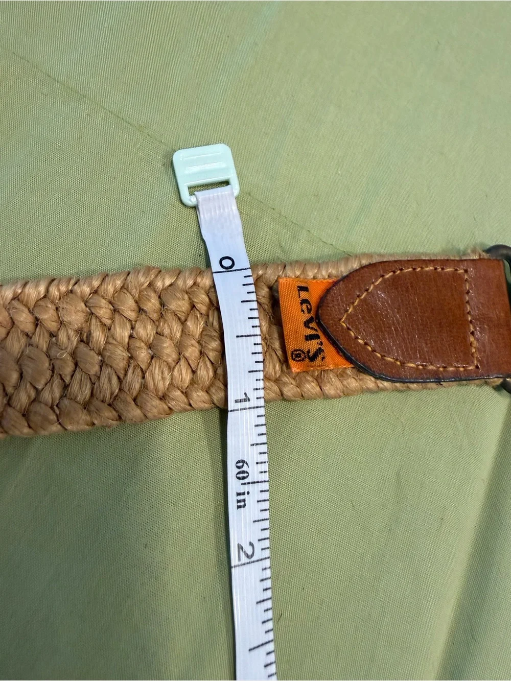 Levi’s western rodeo tan braided rattan belt leather ends & metal clasp buckle